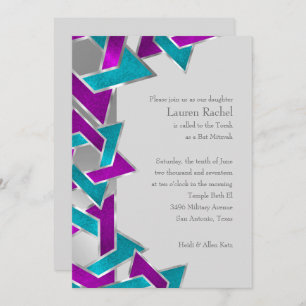 Invitación Bat Mitzvah Estrella turquesa púrpura David Cualqu