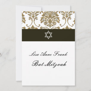 Invitación Bat Mitzvah+Faux Gold Damask/black+white