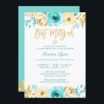 Invitación Bat Mitzvah | Flora dorada turquesa de menta<br><div class="desc">Floral de oro de la Casa de la Moneda Turquesa - Invitación a Bat Mitzvah. (1) Para una mayor personalización, haga clic en el enlace "personalizar adicional" y utilice nuestra herramienta de diseño para modificar esta plantilla. (2) Si prefiere papeles más gruesos / Acabado mate, puede considerar la opción Tipo...</div>