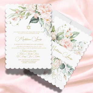 Invitación Bat Mitzvah Floral color de agua rosa elegante