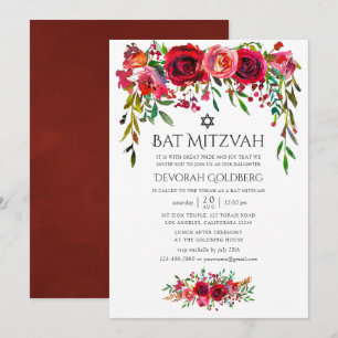 Invitación Bat Mitzvah Floral Marsala-Burdeos