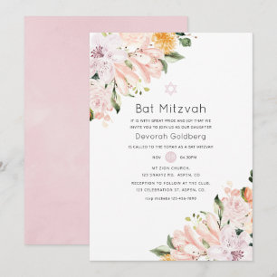 Invitación Bat Mitzvah Floral Pastel