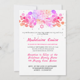 Invitación Bat Mitzvah Floral Pink Moderno