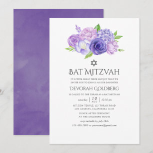 Invitación Bat Mitzvah Floral Ultra Violeta