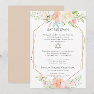 Invitación BAT MITZVAH Flores de manantial de acuarela Vers