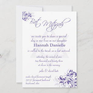 Invitación Bat Mitzvah Formal Floral Púrpura
