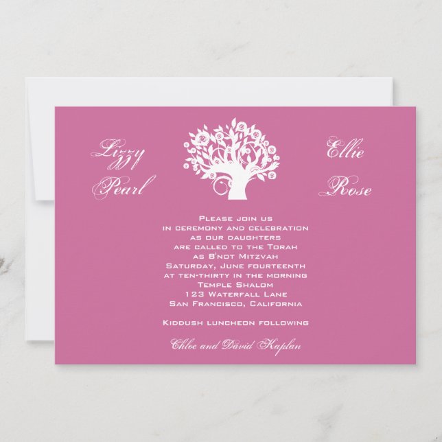 Invitación Bat Mitzvah Gemelas Cumpleaños Dulces 1 (Anverso)