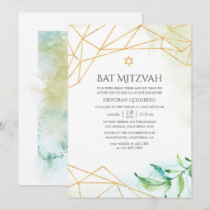 Invitación Bat Mitzvah geométrico de acuarela