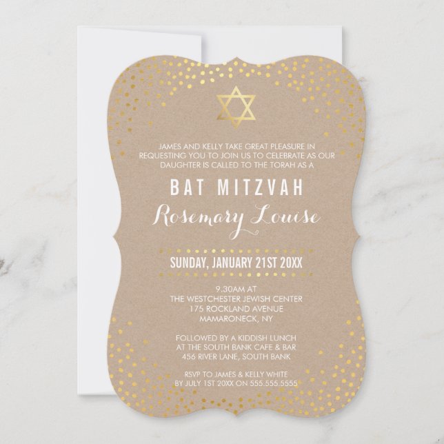 Invitación BAT MITZVAH glamorosa mini-caja de confeti de oro (Anverso)