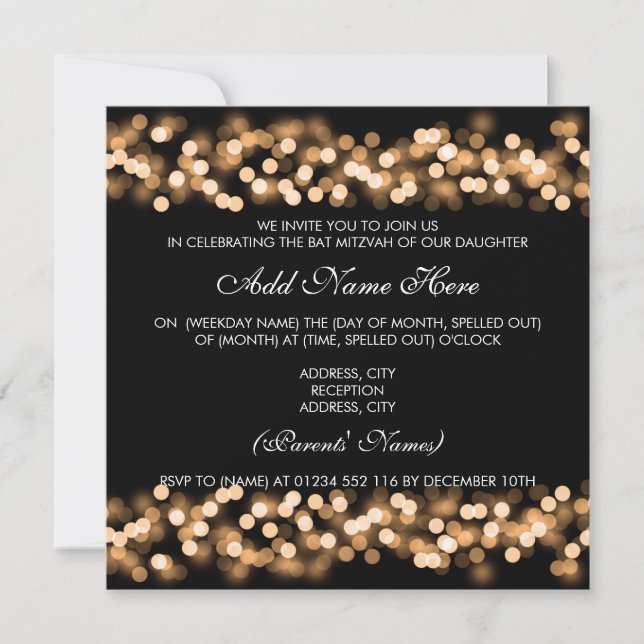 Invitación Bat Mitzvah Gold Hollywood Glam (Anverso)