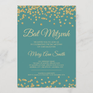 Invitación Bat Mitzvah Gold Purpurina Falsa de Purpurina Conf