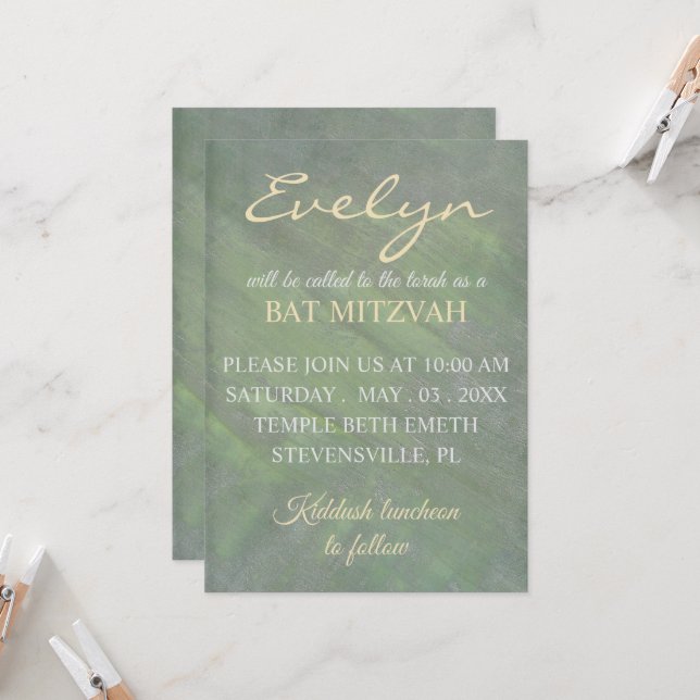 Invitación Bat Mitzvah Greens Silvers (Anverso/Reverso In Situ)