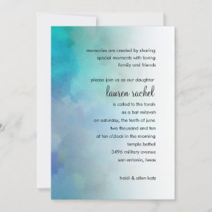 Invitación Bat Mitzvah Guay Colores Aqua Blue Purple White