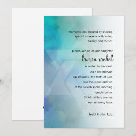 Invitación Bat Mitzvah Guay Colores Aqua Blue Purple White