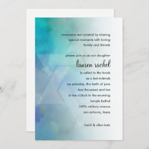 Invitación Bat Mitzvah Guay Colores Aqua Blue Purple White