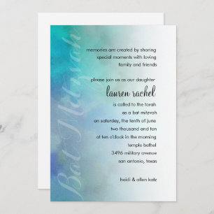 Invitación Bat Mitzvah Guay Colores Aqua Blue Purple White