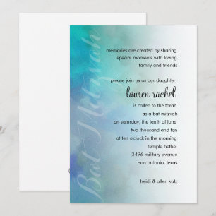 Invitación Bat Mitzvah Guay Colores Aqua Blue Purple White