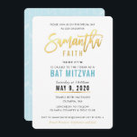 Invitación BAT MITZVAH guión azul turquesa dorado SAMANTHA<br><div class="desc">por kat massard >>> kat@simplysweetPAPERIE.com <<< Un diseño de invitación de moda para el programa de instalación BAR/BAT MITZVAH de su hijo como plantilla es sencillo para usted agregar sus propios detalles, o pulsar el botón personalizar y puede agregar o cambiar texto, tipos de letra, tamaños, etc. TIP: 1. Para...</div>