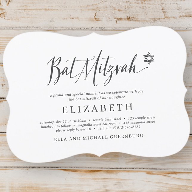 Invitación Bat Mitzvah Guión clásico tipografía moderna (Subido por el creador)