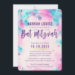 Invitación BAT MITZVAH guion color de agua púrpura rosa color<br><div class="desc">por kat massard >> www.simplysweetpaperie.com <<< Una acuarela moderna pintada a mano por mí - totalmente única para el Bat Mitzvah de su hijo - contáctame kat@simplysweetpaperie.com si quieres que se le configure algún elemento similar. Kat x</div>