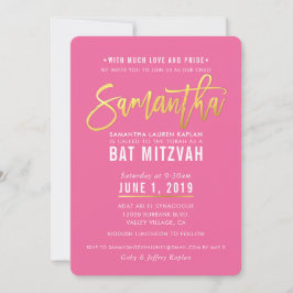 Invitación BAT MITZVAH guión de oro blanco rosa bonito SAMANT