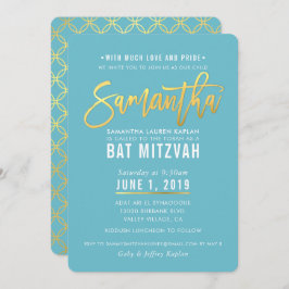 Invitación BAT MITZVAH guión de oro blanco turquesa SAMANTHA