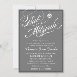 Invitación BAT MITZVAH guión moderno elegante hollywood gris