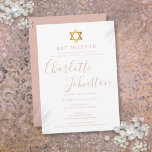 Invitación Bat Mitzvah, guion rosado moderno<br><div class="desc">Con el nombre de la firma de script rosa rosa. Personalice su información especial de Bat Mitzvah con letras rosas de bonito de moda en este diseño elegante. Diseñado por Thisisnotme©</div>