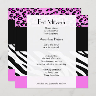 Invitación Bat Mitzvah - Impresión animal, cebra, leopardo -