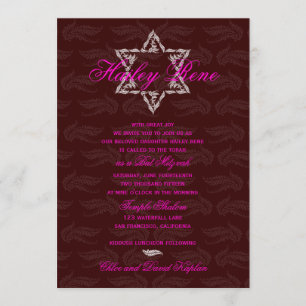 Invitación Bat Mitzvah invita a Hailey con maroon Damask