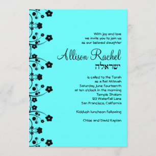 Invitación Bat Mitzvah invita a la Alianza Flores Dulces Azul