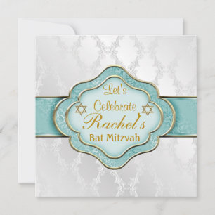 Invitación Bat Mitzvah invita a MINAR ELEGANTE Damasco VERDE