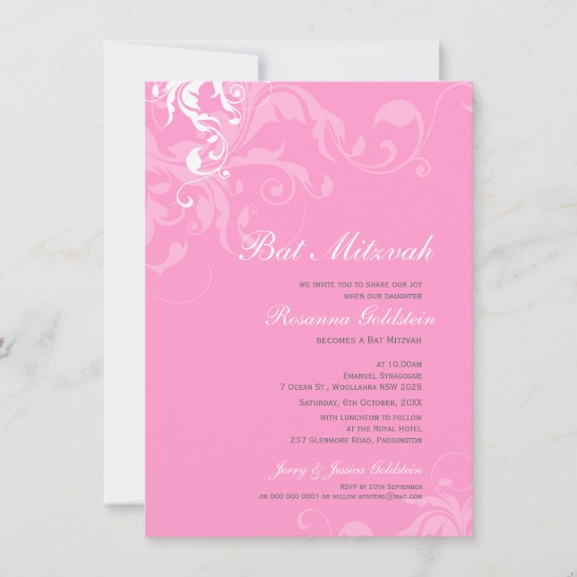 Invitación BAT MITZVAH INVITA :: bella 1P (Anverso)