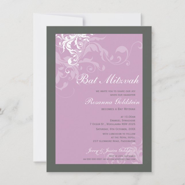 Invitación BAT MITZVAH INVITA :: bella 1P (Anverso)