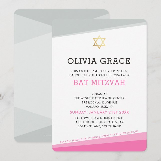 Invitación BAT MITZVAH INVITAR ángulos modernos y simples de  (Anverso / Reverso)