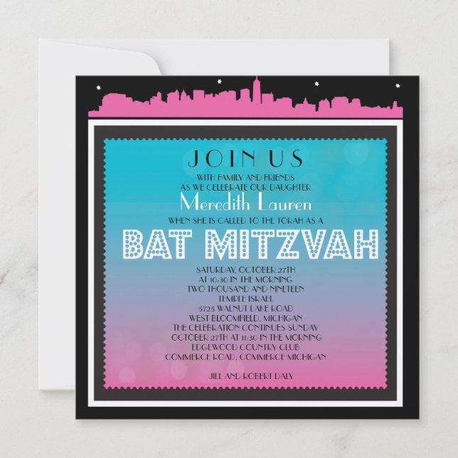 Invitación Bat Mitzvah Invitation-rainbow2 (Anverso)