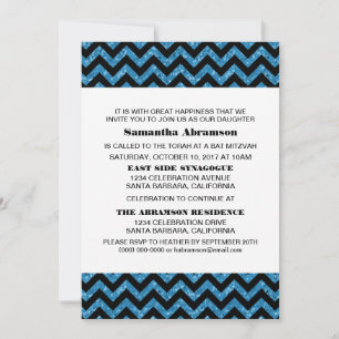 Invitación Bat Mitzvah Invite Purpurina de Chevron Azul