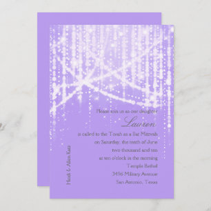 Invitación Bat Mitzvah Lavender Purple Sparkly Luces