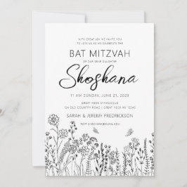 Invitación Bat Mitzvah LETRA manuscrita HEBREA Floral