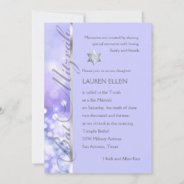 Invitación Bat Mitzvah Luces de espuma morada y azul