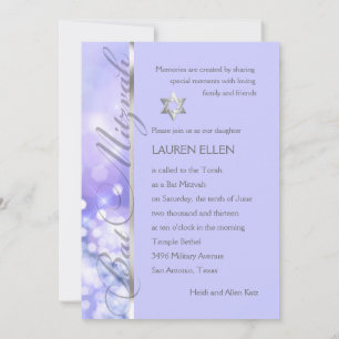 Invitación Bat Mitzvah Luces de espuma morada y azul