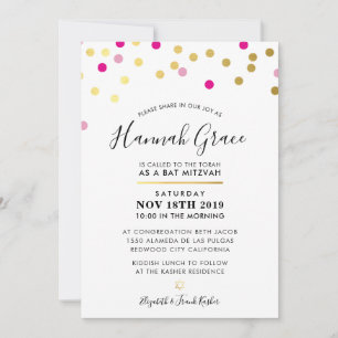 Invitación BAT MITZVAH lugares modernos de confeti de oro ros