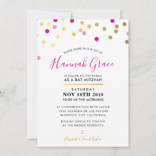 Invitación BAT MITZVAH Lugares modernos de confeti divertido
