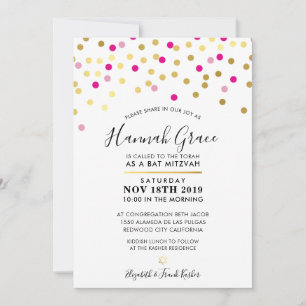Invitación BAT MITZVAH Lugares modernos de confeti divertido 