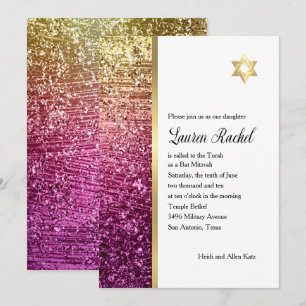 Invitación Bat Mitzvah Magenta Purpurinoso rosa y dorado