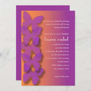 Invitación Bat Mitzvah Mariposa Naranja Morado Ombre