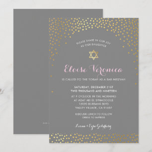 Invitación BAT MITZVAH mini elegante spot de confeti dorado g