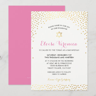 Invitación BAT MITZVAH mini elegante spot de confeti dorado r