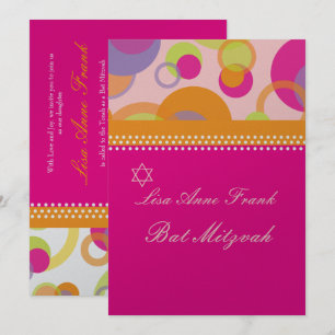 Invitación Bat Mitzvah+Mod Bubbles/naranja/rosa caliente