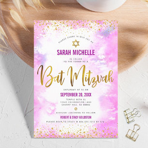 Invitación Bat Mitzvah moda moderna Relieve metalizado de oro